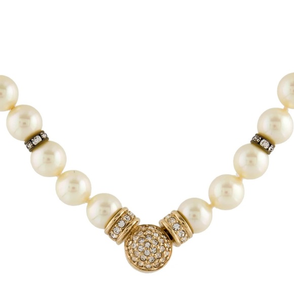 Vintage 80-90s Christian DIOR Glass Pearl Reversible Runway Necklace - Picture 2 of 14